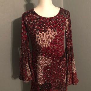 Small MSK Paisley Fall Midi Dress Bell Sleeves